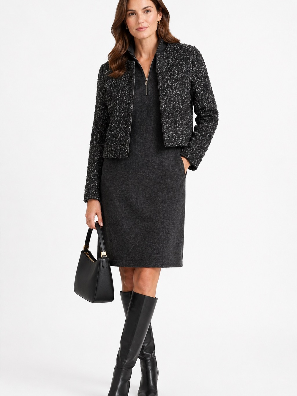 GAP Fall 2013 Black Grey Cropped Tweed Bouclé Blazer small Preppy Chic